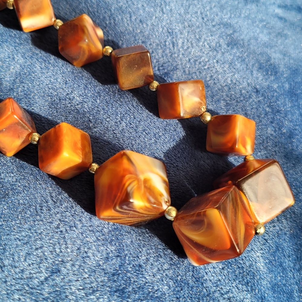 Chunky Resin Beaded Necklace with Silver details.